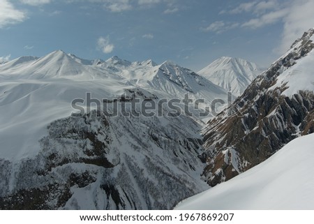 Caucasus mountains in the snow, aero view