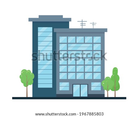 Modern city building exterior. Facade of Office center or business house. Vector illustration in flat style. Royalty-Free Stock Photo #1967885803