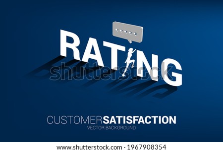 Silhouette businessman running to 3D customer rating star in speech bubble . concept of customer satisfaction , client rating and ranking.