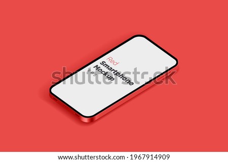 Modern red mock up smartphone for presentation, information graphics, app display, isometric view eps vector format.