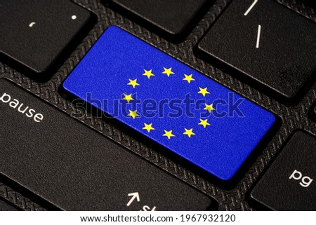 European Union or EU flag print screen on computer keyboard button, Euro zone is combined of Europe countries for economic growth.