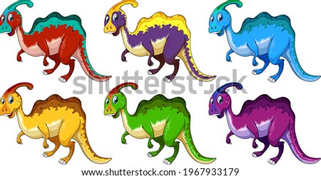Set of Parasaurus dinosaur cartoon character illustration