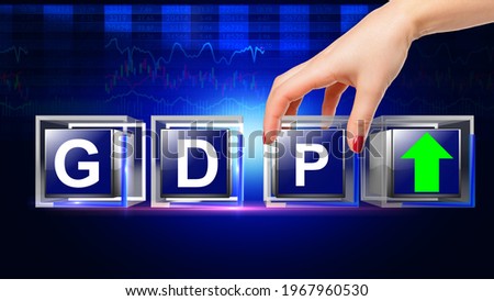 GDP Up letter written on glass cube