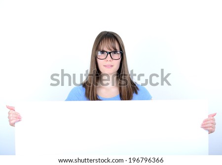 Portrait of a young female with with blank white board