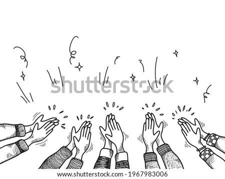 hand drawn of hands clapping ovation. applause, thumbs up gesture on doodle style. vector illustration Royalty-Free Stock Photo #1967983006