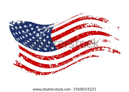 Grunge waving American flag isolated on white background. Scretched USA national symbol. Vector design element