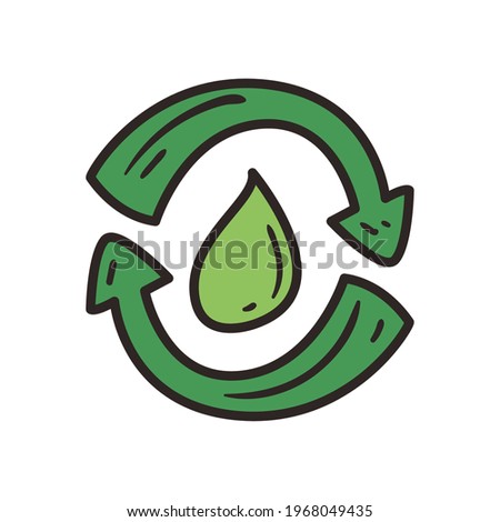 Recycle arrows with water drop isolated icon
