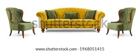 Modern furniture is half set on white background Royalty-Free Stock Photo #1968051415