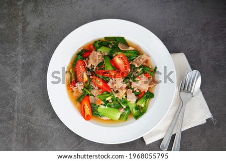 Stir-fried vegetables with bacon and pork Homemade Thai food