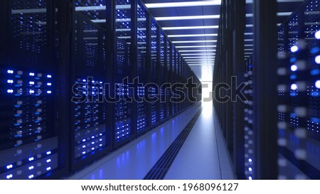 Data Center Computer Racks In Network Security Server Room Cryptocurrency Mining Royalty-Free Stock Photo #1968096127