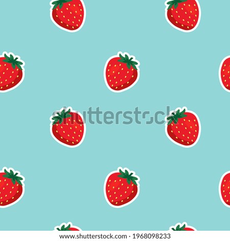 Seamless vector pattern with strawberry on a blue background  Suitable for the design of textile fabric, wrapping paper, and wallpaper for websites. Vector illustration.