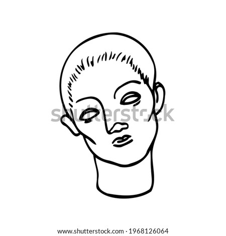 female face in antique style - doodle black ink drawing. female antique bust concept, female head sculpture
