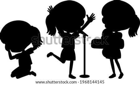Set of kids silhouette cartoon character illustration
