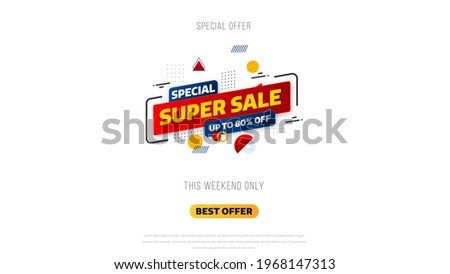 Sale banner template design with geometric background , Big sale special offer up to 80% off. Super Sale, end of season special offer banner. vector illustration. Royalty-Free Stock Photo #1968147313