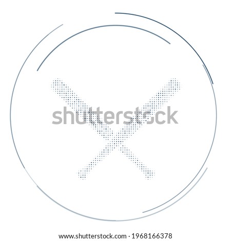 The baseball bats symbol filled with dark blue dots. Pointillism style. Vector illustration on white background