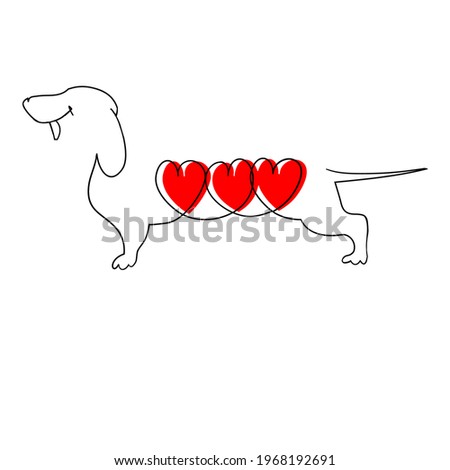 Dachshund in the form of a linear squiggle with hearts.