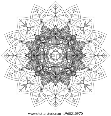 Circular Pattern Mandala Flower Rose Style Vector Lotus Leaves Henna Mehndi Meditation Tattoo Decoration Ornament Ethnic Oriental Coloring Book Page Practice Paint Print Screen Fabric Textile 