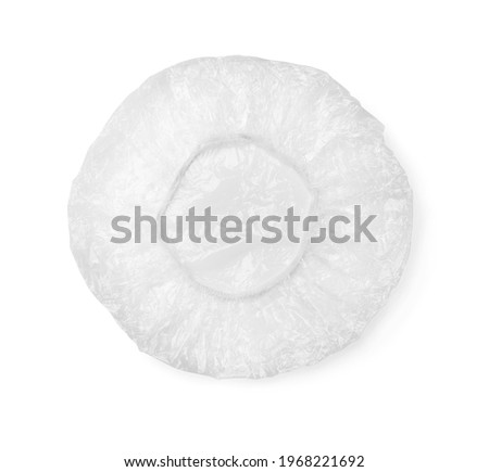 Transparent shower cap on white background, top view Royalty-Free Stock Photo #1968221692