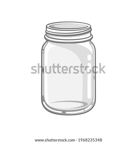 Open glass mason jar clipart. Simple flat vector illustration template design