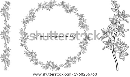 Graphic vector floral wreath with archidia flowers.