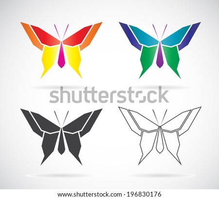 Vector group of butterfly on white background.