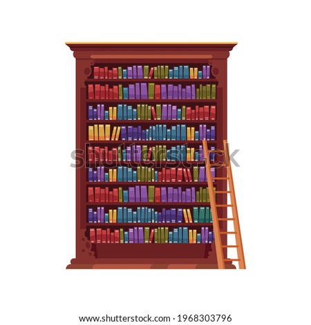 Old library interior composition with isolated image of vintage cabinet with colorful books vector illustration