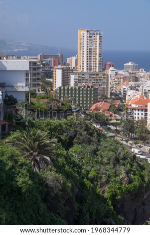View of the hillside of Martianez and the town of Puerto de la Cruz in Tenerife, Canary Islands