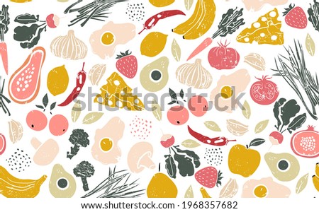 Seamless Pattern with Healthy Food. Vector illustration.