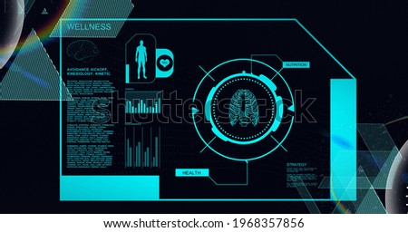 Animation of medical data processing with human model and lungs in scope scanning on black. global science, medicine, technology and digital interface concept digitally generated image.