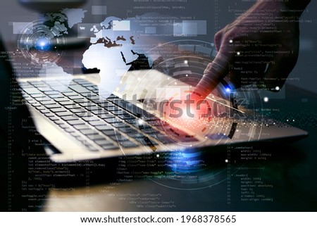 finger on laptop programming web developing. front-end web developer. mix media background