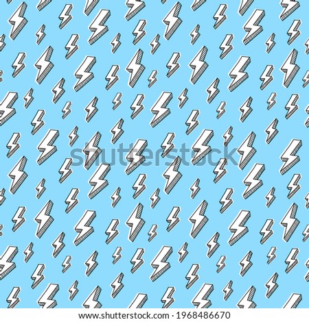 Lightning bolts doodle vector seamless pattern.