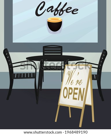 Open caffee panel in front of table. vector