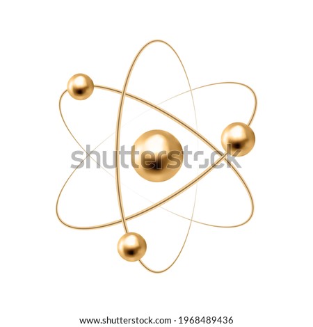 Gold Atom Isolated On White Background. Realistic Golden Molecule Sign. Science Symbol. Vector. Royalty-Free Stock Photo #1968489436