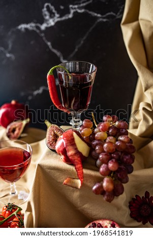 Wine stillife on the table. Vintage look