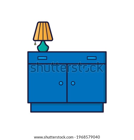 Chest of drawers and night light icon. Colored contour linear silhouette. Front view. Vector simple flat graphic illustration. The isolated object on a white background. Isolate.