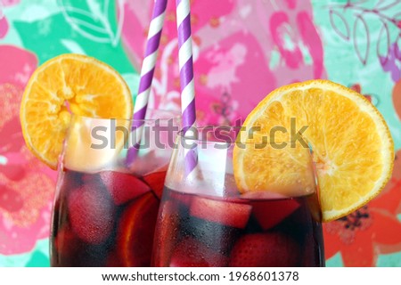 Summertime Red Sangria Fruit Drinks Royalty-Free Stock Photo #1968601378