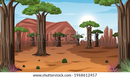 African Savanna forest landscape scene at day time illustration