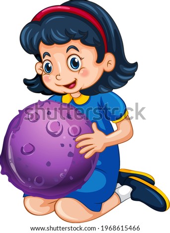 A girl holding a planet model cartoon character isolated on white background illustration