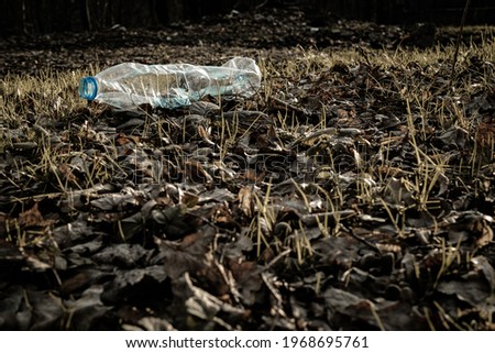 Plastic waste. Rubbish garbage in woodland. Trash in environment forest. Save nature Ecology and pollution concept
