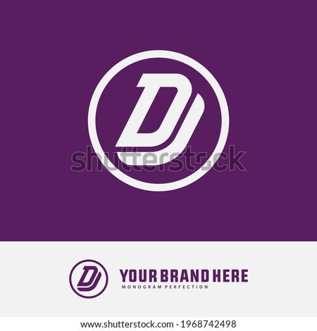 Monogram logo letter D, J, DJ or JD modern, simple, sporty, white color on purple background