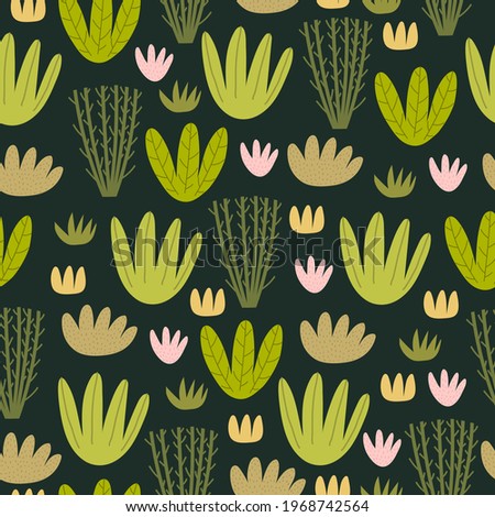 seamless pattern with cartoon plants. Colorful vector flat style for kids. hand drawing. baby design for fabric, print, wrapper, textile