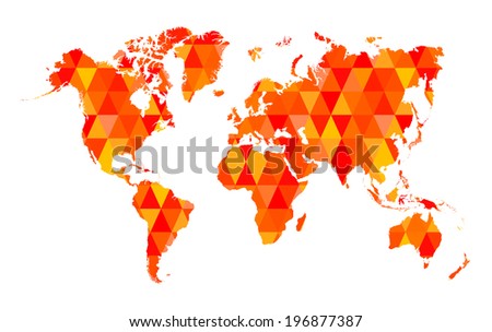 Red Mosaic Tiles World Map Isolated