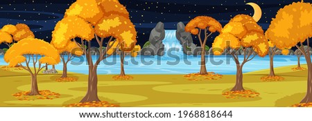 Park in autumn season horizontal scene at night time illustration