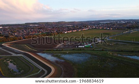 aerial cityscape and highways and motorways