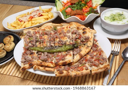 turkish pitta with chopped meat served appetizers