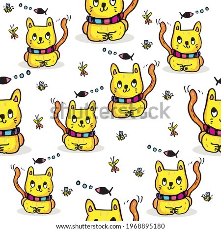 Seamless pattern with Cute cat,Pet animal vector illustration,Cute cat doodle vector design,Cat hand drawn doodle cartoon