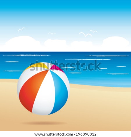 Beach ball on sand. Holiday vector illustration. 