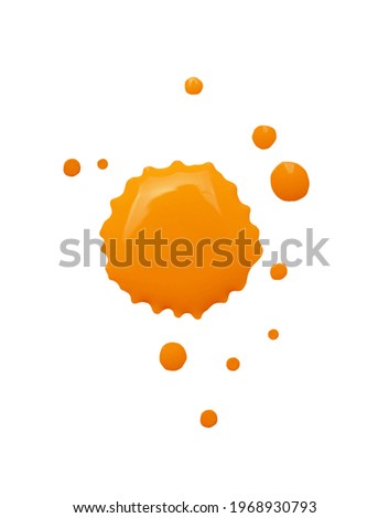 Orange paint splashes on white background, top view