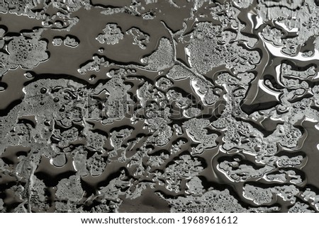 Water spilled on a black surface forms an abstract pattern. 

