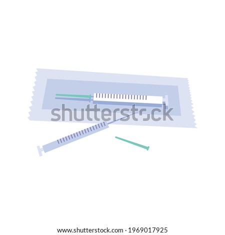 Two disposable medical syringes flat vector illustration